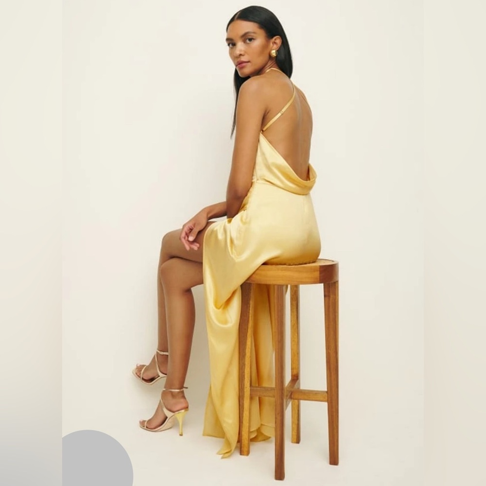 NEW NWT Reformation Natural Myla Yellow Silk Dress